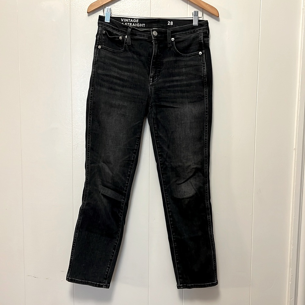Womens J Crew vintage slim straight washed black jean size 28